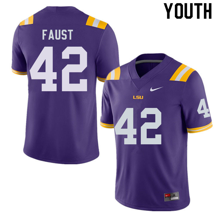 Youth #42 Hunter Faust LSU Tigers College Football Jerseys Sale-Purple - Click Image to Close